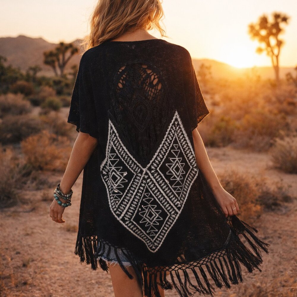 Papermoon Boho Tribal Fringe Duster | Festival Hobo Layer M/L‎